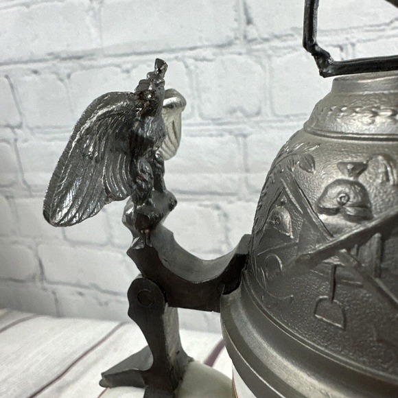 VTG House of Goebel Beer Stein Military Scene Horse Eagle Pewter Lid &Lithophane - Picture 5 of 16